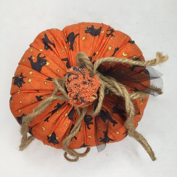 Handmade Halloween Fabric Pumpkins Set 2 Decorative Plush Spooky Twine Accents - Picture 7 of 16